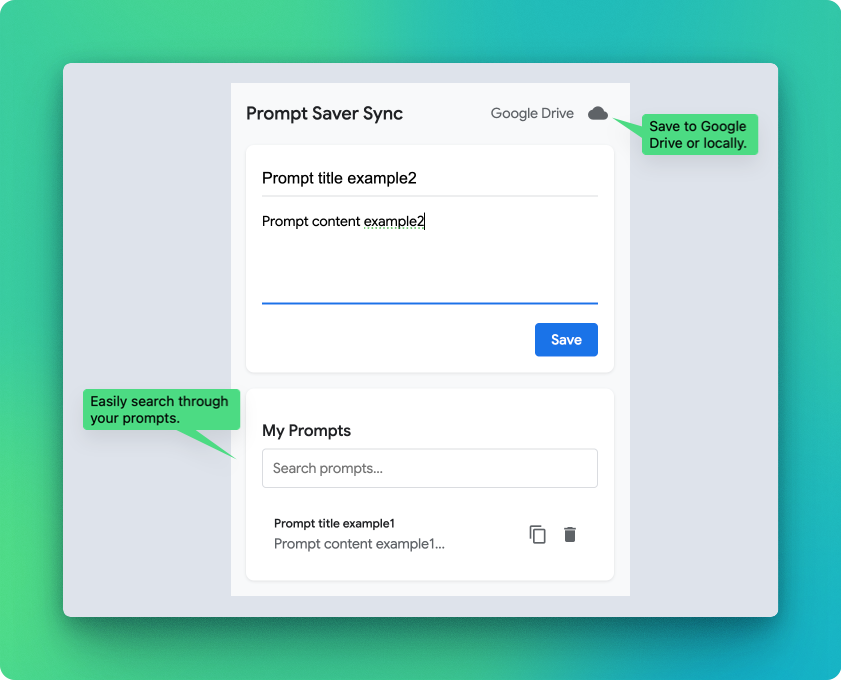Prompt Saver Sync interface